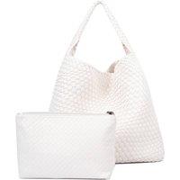 PEACH ACCESSORIES Women's Chic Weave Tote Handbag with Matching Clutch in Ivory