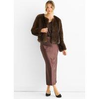 Gini London Women's Coffee Round Neck Faux Fur Cropped Jacket in Brown | Size: S/M