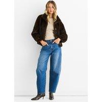 Gini London Women's Coffee Funnel Neck Button Up Faux Fur Jacket in Brown | Size: Large/XL