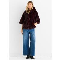 Gini London Women's Burgundy Hooded Chevron Faux Fur Cape Jacket | Size: S/M