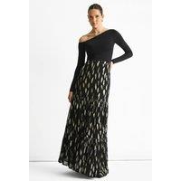 Gini London Women's Black Clipped Jacquard Tiered Maxi Skirt | Size: 14