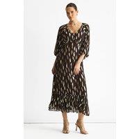 Gini London Women's Chocolate Viscose Clipped Balloon Sleeve Maxi Dress | Size: 8