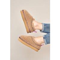 Moshulu Women's 'Cuba' Woolly Mule Slippers in Beige | Size: 5