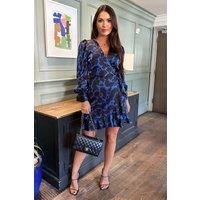 AX Paris Women's Cobalt & Black Print Wrap Mini Dress | Size: 8