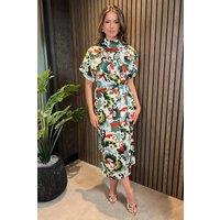 AX Paris Women's Green Abstract Print High Neck Wrap Skirt Midi Dress | Size: 8