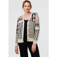 Izabel London Women's Patchwork Print Long Sleeve Cardigan in Cream | Size: 14