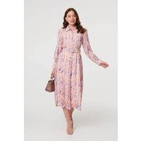 Izabel London Women's Floral Embellished Midi Shirt Dress in Pink | Size: 12