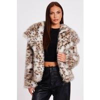 Quiz Women's Brown Faux Fur Leopard Print Jacket | Size: 14