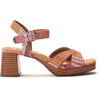 Moda In Pelle Women's 'Grechian' Textile Heeled Sandals in Orange | Size: 6