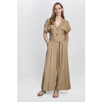 Gina Bacconi Women's Carmela Linen Jumpsuit in Tan | Size: Large/XL