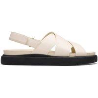 Clarks Women's Aristella Sun Cream Leather Flat Sandals in White | Size: 5-Standard Fit