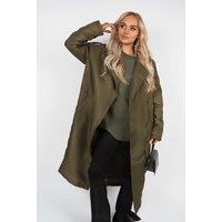 IKRUSH Women's Yvette Longline Padded Coat With Side Pockets in Khaki | Size: Medium