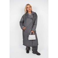 IKRUSH Women's Yvette Longline Padded Coat With Side Pockets in Grey | Size: Large