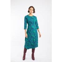 Weird Fish Women's Felicity Printed Jersey Midi Dress in Bottle Green | Size: 14