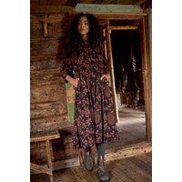 Weird Fish Women's Hellen Printed Crepe Viscose Shirt Dress in Chocolate | Size: 22