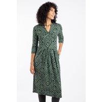 Weird Fish Women's Isolde Printed Jersey Midi Dress in Dark Olive | Size: 8