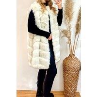 CY Women's Luxury Oversized Gilet With Soft Faux Fur Panels in White | Size: 2XL