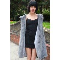 CY Women's Longline Faux Fur Gilet with Oversized Fit & Hood in Grey | Size: 2XL