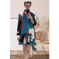 CY Women's High Low Hem Shirt Dress In Scarf Print