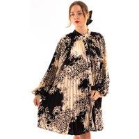 CY Women's Leopard Scarf Print Full Pleated Shirt Dress