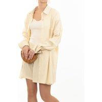 CY Women's Cotton Blend Duben Shirt & Shorts In Relaxed Fit Co-Ords Suits In Cream | Size: S/M