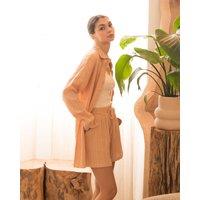 CY Women's Cotton Blend Duben Shirt & Shorts In Relaxed Fit Co-Ords Suits In Pink in Orange | Size: S/M