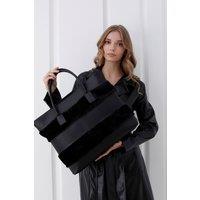 Belissh Women's Vegan Fur Trim Oversized Tote Bag in Black