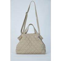 Belissh Women's Quilted Metallic NylonTote Bag in Beige