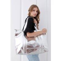 Belissh Women's Metallic Finish Vegan Leather Weekend Bag in Silver