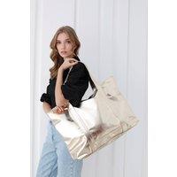 Belissh Women's Metallic Finish Vegan Leather Weekend Bag in Gold