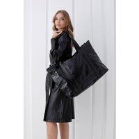 Belissh Women's Metallic Finish Vegan Leather Weekend Bag in Black