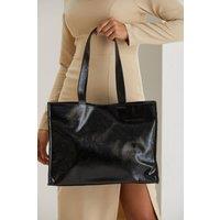 Belissh Women's Crinkle Patent Tote Bag in Black