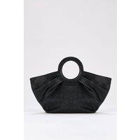 Belissh Women's TexturedVeganLeather Top Handle Fan Tote Bag in Jet Black