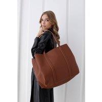 Belissh Women's Vegan Leather Weekend Bag with Matching Crossbody - 2 Pc Set in Tan