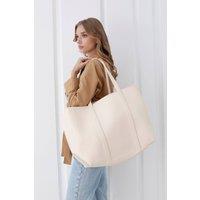 Belissh Women's Vegan Leather Weekend Bag with Matching Crossbody - 2 Pc Set in Cream