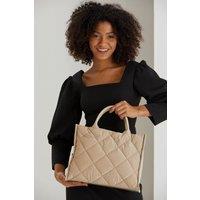 Belissh Women's Quilted Nylon Tote Bag in Cream