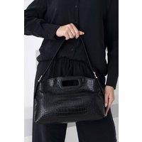 Belissh Women's Croc Faux Leather Shoulder Bag With Handle Detail in Black