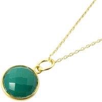 Harfi Women's Gold Vermeil Plated Green Onyx May Birthstone Round Pendant Necklace | Size: 18 inches