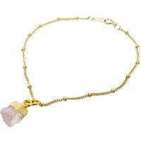 Harfi Women's Raw Rose Quartz October Birthstone Satellite Bracelet in Gold | Size: 7 inches