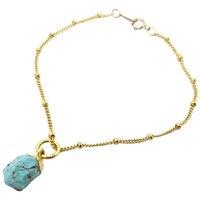 Harfi Women's Raw Turquoise December Birthstone Satellite Bracelet in Gold | Size: 7 inches