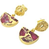 Harfi Women's Hammered Ruby July Birthstone Gold Plated Earrings