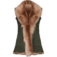 Infinity Leather Women's Toscana Sheepskin Long Gilet-Sorocaba in Dark Olive | Size: 10