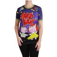 Dolce & Gabbana Women's TSH4554 Good Luck Pig T-Shirt in Purple | Size: 36