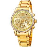 Akribos Women's Valmere Crest 36mm Quartz Dual-Time in Gold