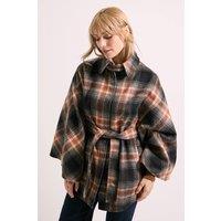 Wallis Women's Principles by Check Cape Coat in Brown | Size: 16