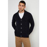Threadbare Men's 'Finchley' Cable Knit Shawl Collar Cardigan With Wool in Navy | Size: 2XL