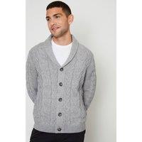 Threadbare Men's 'Finchley' Cable Knit Shawl Collar Cardigan With Wool in Grey | Size: Medium