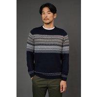 Burton Men's Navy Fairisle Placement Christmas Jumper | Size: Small