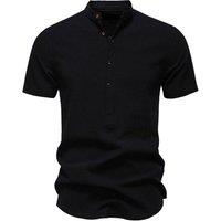 MODISHION Men's Short-Sleeve Henley Shirt in Black | Size: Small