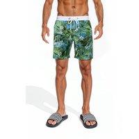 MODISHION Men's Stylish Printing Beach Shorts with Drawstring in Green | Size: Small